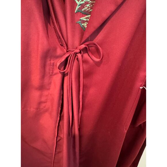Bed to Brunch Maroon Silky Long Robe with Embroidered Roses – Size Small - Picture 6 of 8